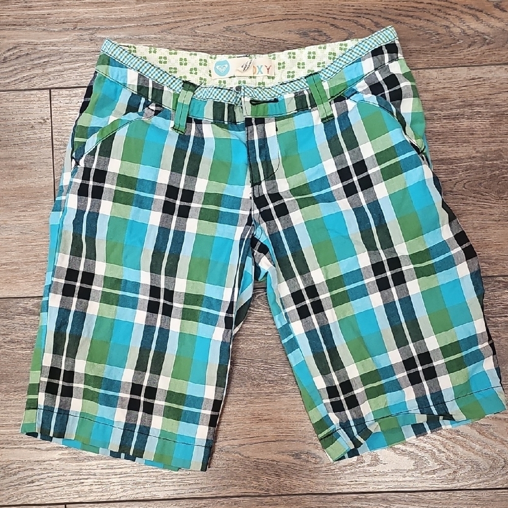 Plaid, Green, Blue, Shorts, Women's, 2000s, Y2k, Summer, Travel, Vacation, Roxy